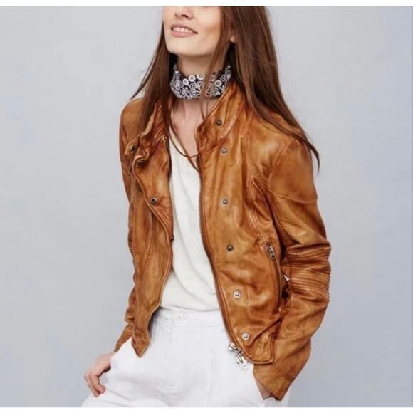 Free People Jackets & Blazers - Free People Rugged Leather Jacket Camel Small 100% Lamb Leather